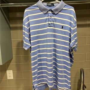 Polo Ralph Lauren Blue and White Striped Short Sleeve Polo Size XL